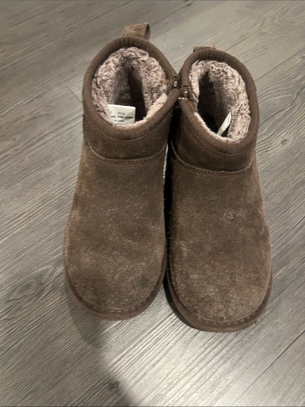 Project Cloud Girls Size 2- Brown Suede Fleece-Lined Ankle Boots